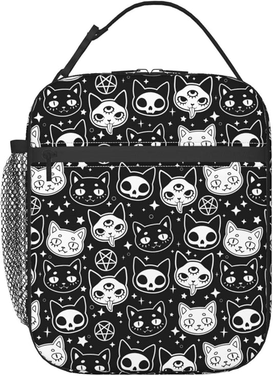 YETTA YANG Wicca Witchcraft Cat Halloween Portable Lunch Bag Insulated Lunch Box Reusable Totes For Women Men Work Picnic Camping