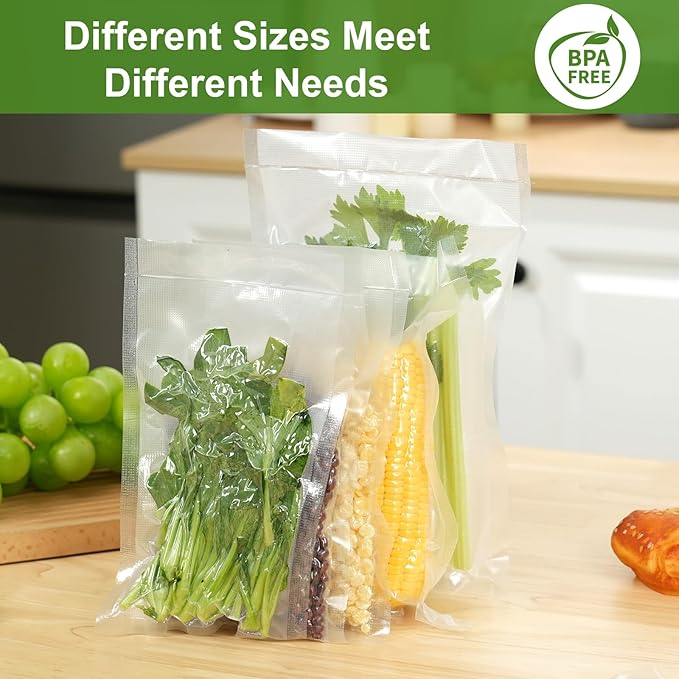 Moretoes 200pcs Vacuum Sealer Bags, 100 Quart 8" x 12" and 100 Pint 6" x 10", BPA Free, Pre-cut Commercial Grade Vac Seal Meal Bags for Food Saver Storage, Meal Prep or Sous Vide