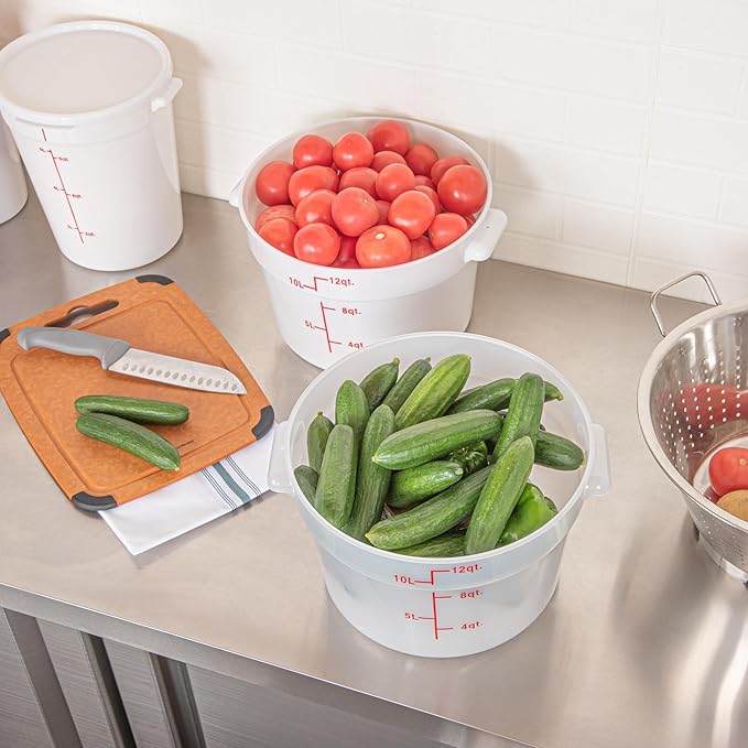 Restaurantware-Met Lux 12 Quart Food Storage Containers, 10 Translucent Storage Containers - Lids Sold Separately, Red Volume Markers, Dishwashable Containers, Side Handles, For Storing Foods
