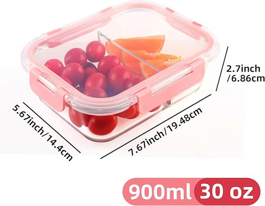 Glass Meal Prep Containers 2 Compartment with Lids (5 Pack, 36oz), Divided Glass Storage Containers for Lunch at Work, Leak-Proof Portion Control Food Containers, Microwave / Dishwasher Safe