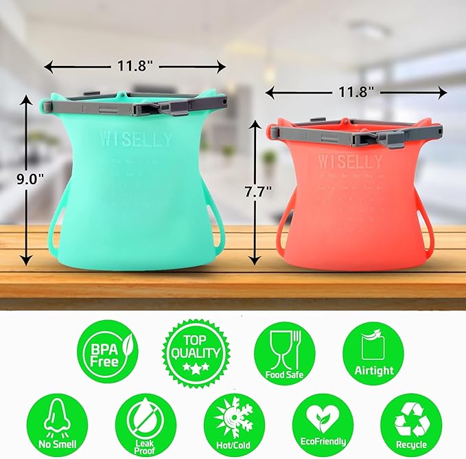 Gallon Reusable Silicone Food Storage Bags Leakproof Odorless Stand Up Roll-up Slicone Bags No Pop Open Easy Clean and Dry X-Large Food Bag For Freezer, Marinating Meats