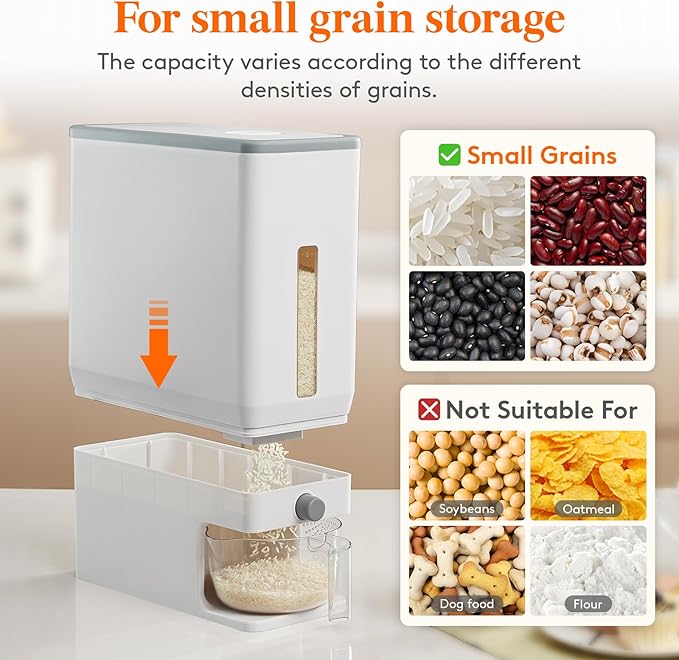Lifewit 2 Pack Rice Dispenser 25 Lbs(11.3kg), Rice Storage Container Sealed Moisture Proof with Measuring Cup for Kitchen Pantry Household, BPA-Free, Whit