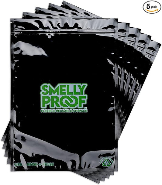 Smelly Proof Reusable Food Storage Container Bags, Reusable Freezer Bags US-Made BPA FREE, NO PEVA, 2 Gallon Bag, Easy Clean Dishwasher-Safe, NO SMELL Triple Zip BLACK 4 mils FLAT 12" x 16" - 5pk