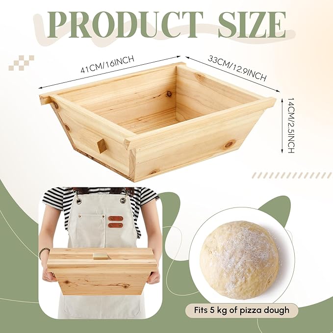 Juexica Tradition Wooden Pizza Dough Proofing Box with Lid Handle 16 x 13 Inch Pizza Dough Proofing Container Tray for Kitchen Homemade Pizza Bread Making Accessories Storage, Natural