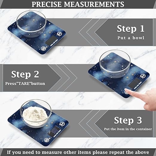 Food Scale Kitchen Digital Scale Food Ounces and Grams Dieting Baking Cooking Waterproof Glass Panels LCD Display,4 Units Scale Tare Function Gold Star Blue Night Sky