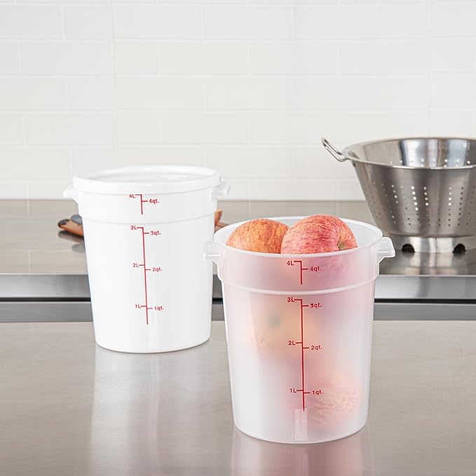 Restaurantware-Met Lux 4 Quart Food Storage Container, 1 Translucent Storage Container - Lids Sold Separately, Red Volume Markers, Dishwashable Container, Side Handles, For Storing Foods