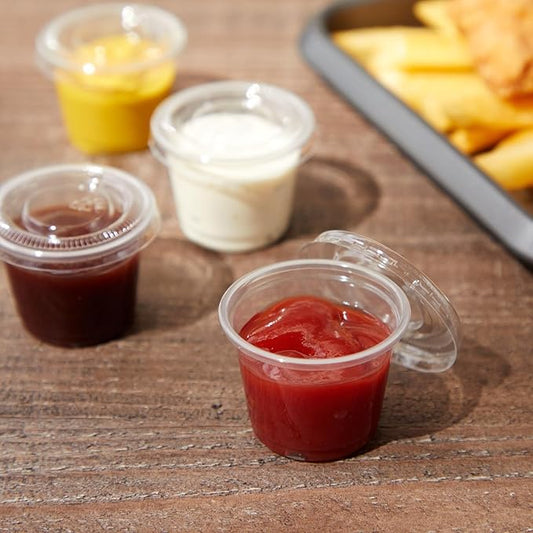 Juvale Disposable 1 Oz Portion Cups with Lids for Parties and Events In Bulk, Small Containers for Sample Tasting, Party Shots, Condiments, Sauces, Communion - Clear - 500-Pack