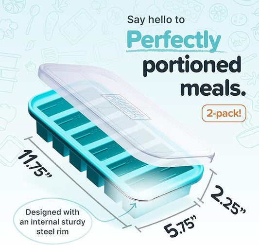 Souper Cubes 1/2 Cup Silicone Freezer Molds, Perfect for Storing Soups, Sauces, Juices, Desserts, Smoothie Prep and More, Freezer Portion Molds for Meal Prepping - Aqua - 2-Pack