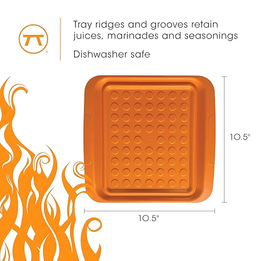 Outset Grill Prep Trays, Set of 2 Small Trays, 10.5" x 10.5", Orange and Black