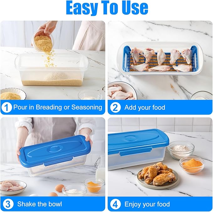 Batter Breader Shaker Bowl with Lid, 2-pack Mess Free Breading Shaker Bowl, Fish Batter Shaker Container with Breading Tray, Batter Bowl Shaker for Fish Frying Chicken Wings Fish Onion Rings Veggies