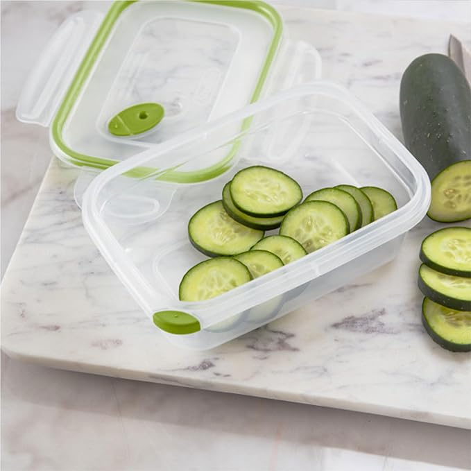 STERILITE 0311 Ultra Seal 3.1 Cup Rectangle Food Storage Container, Clear Green, See Through Lid & Base With New Leaf Accents