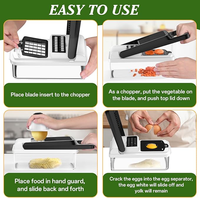 HomeHacks Vegetable Chopper Vegetable Cutter, 12 in 1 Kitchen Gadget, Dicer, Slicer, Onion Cutter, Salad, Cheese Grater & Egg Separator - Multi-Functional Veggie Chopper Lid with Handle (White)