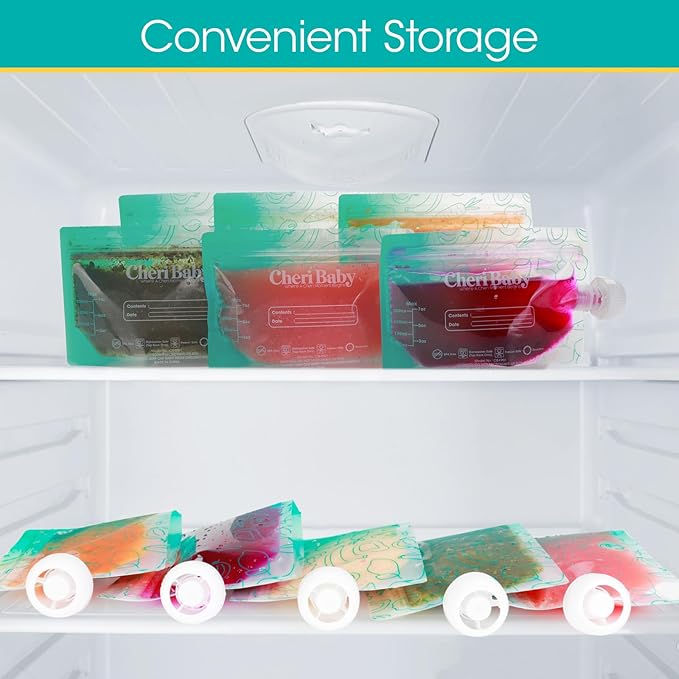CheriBaby Reusable Baby Food Pouches for Toddlers – 10 Packs, BPA Free Plastic, Food Safe, Freezer Safe, Refillable Squeeze Pouch for Applesauce, Yogurt & Puree, Leakproof Double Lock Zipper, 5oz