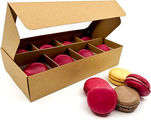 Treat boxes with window and dividers | 8 SMALL compartments | 8.75 x 4.5 x 1.9 in | Chocolate covered strawberries supplies, macaron boxes, baked goods packaging | 10-pack (Kraft)