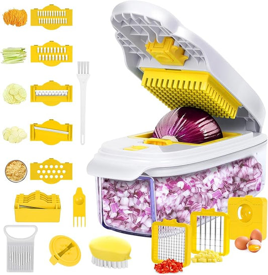 16-in-1 Vegetable Chopper,Onion Chopper,Egg and Cheese Slicer with Container,Lemon Slicer Vegetable Cutter, Kitchen Chopper Slicing Assistant Tool for Meat,Onion,Potato,Tomato,Kitchen Gadget