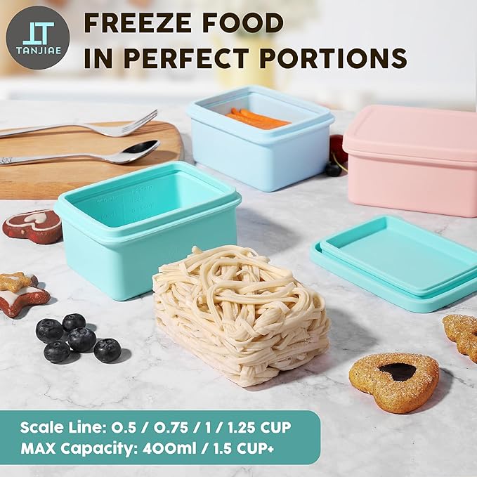 Silicone Snack Containers for Kids, Leak Proof Microwavable Small Lunch Box Containers with Lids for Toddlers, 1 Cup BPA Free Freezer Molds for Soups/Baby Food Storage (13.5oz)