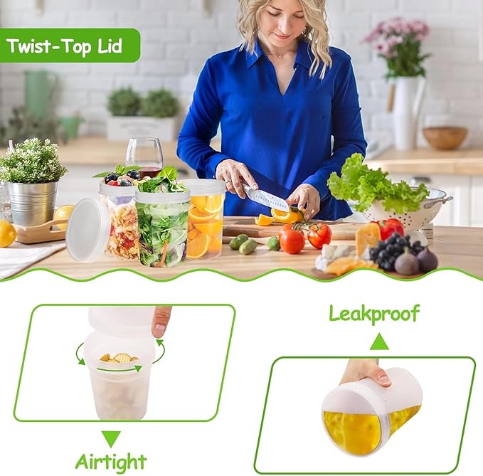12 Pack Soup Deli Food Containers with Lids - 32 oz Airtight Plastic Freezer Food Storage Containers - Reusable Quart Containers with Lids for Meal Prep, Salads, Fruits, Oats