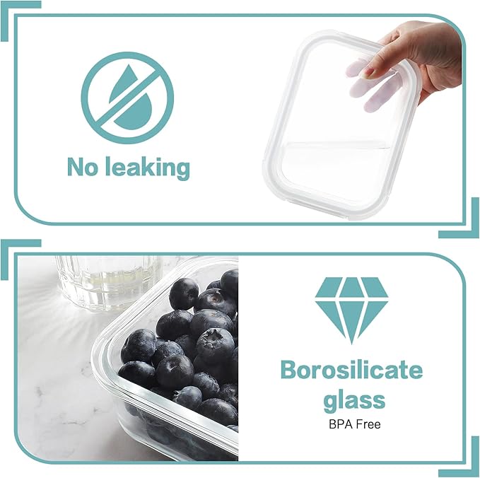 HOMBERKING 10 Pack 22oz Glass Meal Prep Containers, Glass Food Storage Containers with Lids, Airtight Glass Lunch Bento Boxes, BPA-Free & Leak Proof (10 lids & 10 Containers) - White