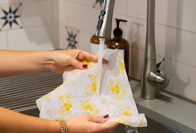 PURE & SUSTAINABLE COMPANY Beeswax Food Wraps – 3-Pack Reusable Organic Cotton Food Covers – Plastic-Free, Washable & Eco-Friendly – Natural Beeswax Wraps (S, M, L) – Honeycomb Pattern