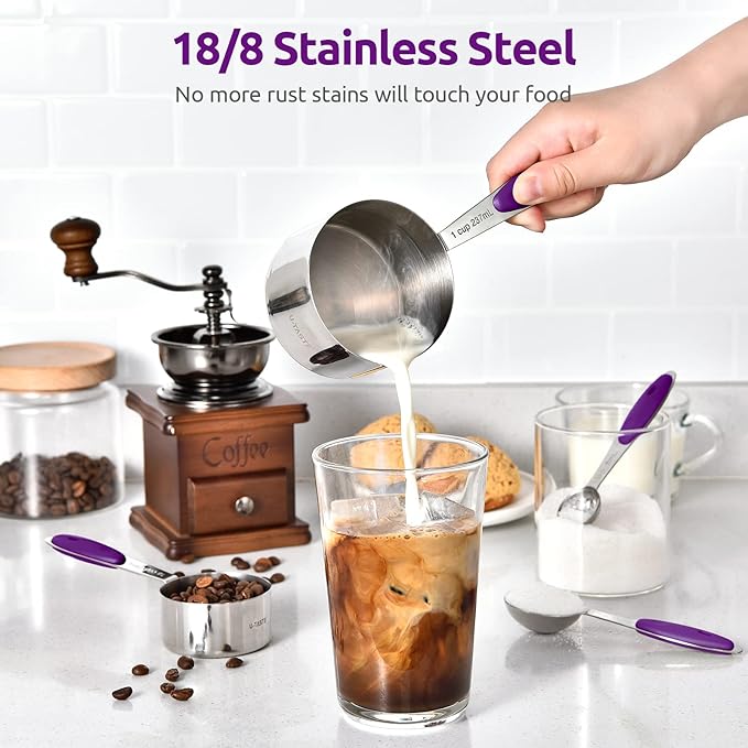 U-Taste 18/0 Stainless Steel Icing Spatula with PP Plastic Handle, and Upgraded Measuring Cups and Spoons Set of 10 with Reinforced Welded Handle (Purple)