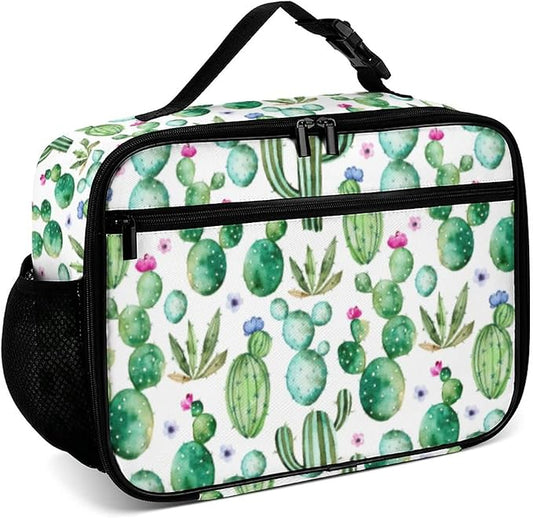 Watercolor Cactus Reusable Lunch Box Insulated Lunch Bag Cooler Bag Lunchbox Meal Food Container Tote Bag for Women Kids Girls School Camping Hiking Picnic Beach Travel