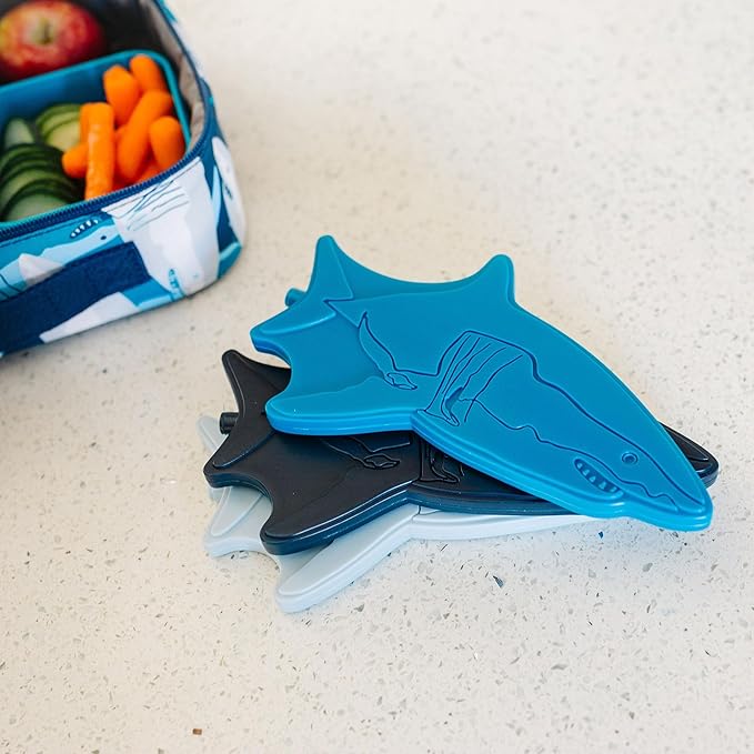 Wildkin Kids Ice Packs (4 Packs) for Boys & Girls, Perfect for Daycare & Preschool Slim & Reusable Ice Packs, Keep Lunches Fresh & Cool for School & Travel, Portable Ice Packs for Kids (Shark)