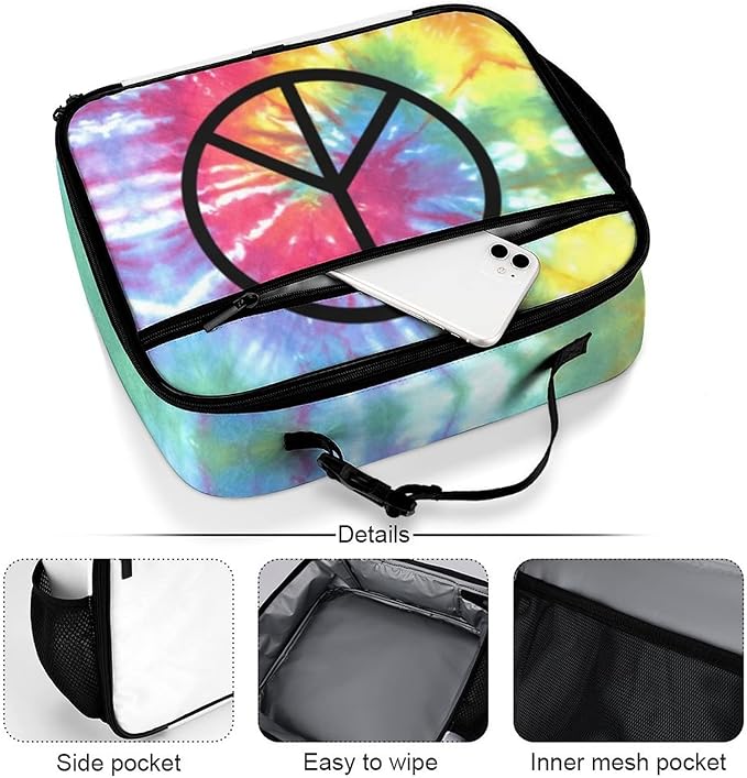 Peace Sign Reusable Lunch Box Insulated Lunch Bag Cooler Bag Lunchbox Meal Food Container Tote Bag for Women Kids Girls Boy School Camping Hiking Picnic Beach Travel