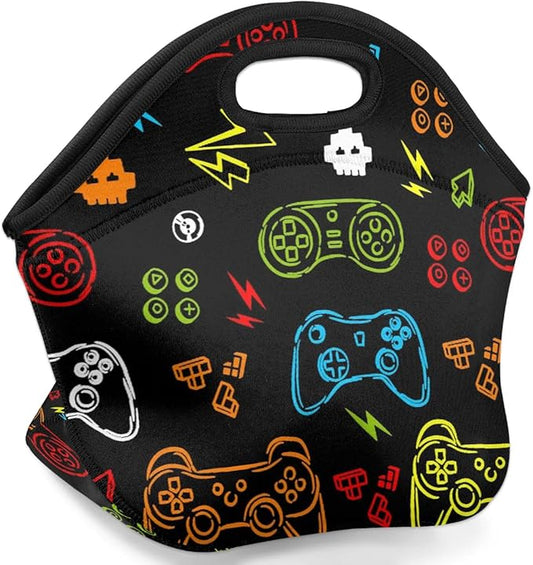 Kids Lunch Box for Boys Girls Video Games Insulated Neoprene Children Lunch Bags Sturdy Soft Bag & Reusable Cooler Lunch Thermal Meal Tote Kit for School