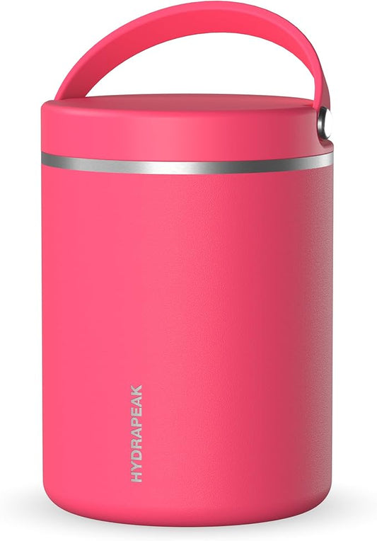 Hydrapeak 32oz Stainless Steel Vacuum Insulated Thermos Food Jar | Wide Mouth Leak-Proof Soup Container for Adults, 10 Hours Hot and 16 Hours Cold | Hot Pink