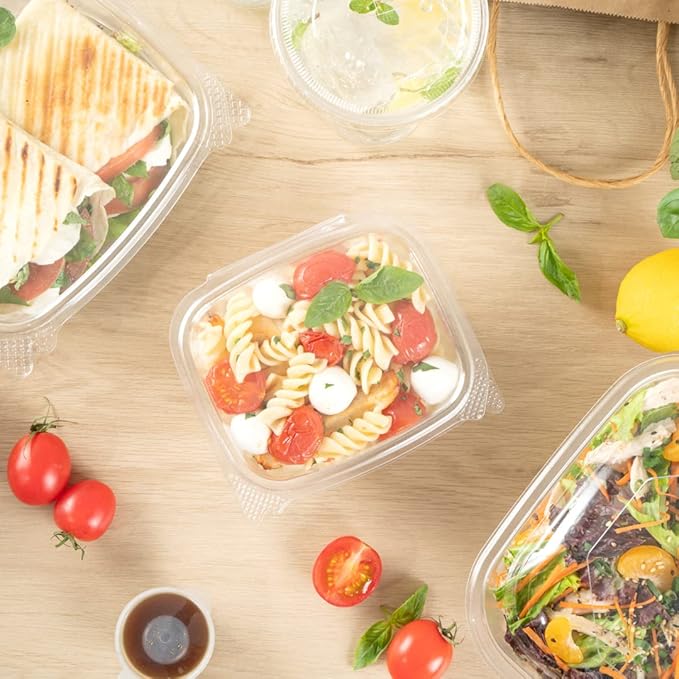 Restaurantware Thermo Tek 16 Ounce Deli Food Containers 100 Anti-Fog Hinged Lid Containers - Freezable Rectangle Clear Plastic To Go Food Containers Disposable