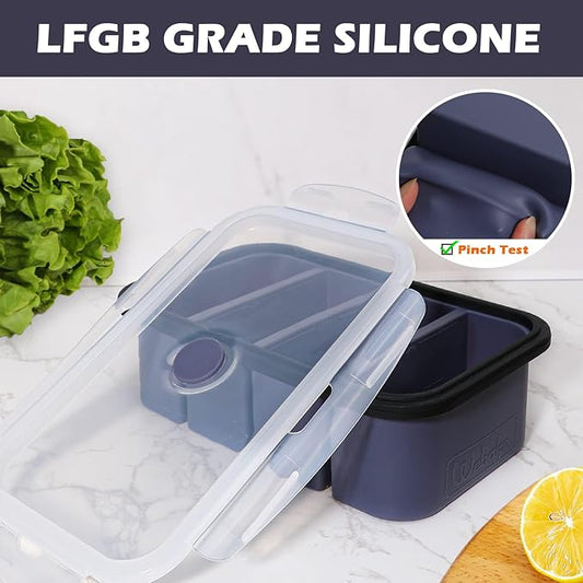 Webake Silicone Freezer Tray with Lid, Food Storage Container 1 Cup Portion, Ice Cube Tray for Soup Sauce Meal Prep, BPA Free - Grey