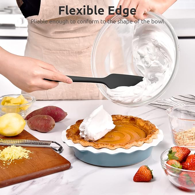 U-Taste 18/8 Stainless Steel Measuring Spoons Set for Dry and Liquid Ingredients, and Upgraded 600ºF High Resistant Flexible and Sturdy Silicone Spatula Set of 4 (Black)