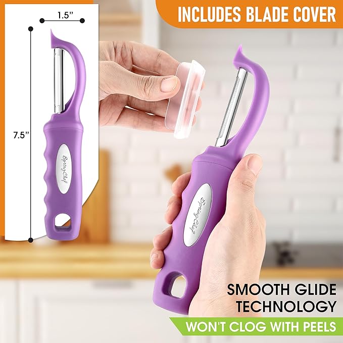Spring Chef Premium Swivel Vegetable Peeler, Orchid & Stainless Steel Magnetic Measuring Cups, Set of 7, Black - 2 Product Bundle