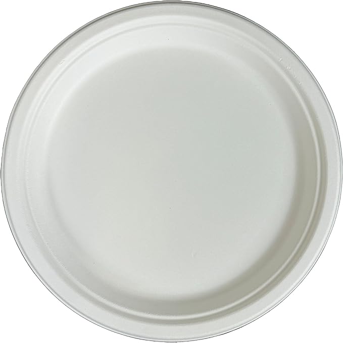 Pack of 125 Bagasse Natural Biodegradable Sugarcane Plate Compostable Round Heavy Duty Plates (7 inch)