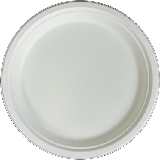Pack of 125 Bagasse Natural Biodegradable Sugarcane Plate Compostable Round Heavy Duty Plates (7 inch)