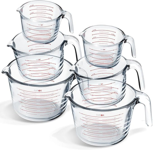 Eatex Glass Measuring Cups Set of 6 - Liquid Measuring Cups, Glass Measuring Cup Set - 1,2,4 Cup Measuring Cup - Dishwasher Oven, Microwave Safe Measure Cups