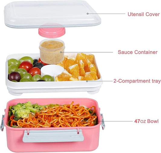 3 Pack Salad Lunch Box Food Storage Containers, 47oz Bento Box To Go Container with Lids, Meal Prep Containers with Removable Tray & Dressing Pots for Kids and Adults, Reusable and Microwave Safe