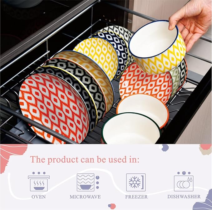 Miicol Ceramic Bowls with Lids Set of 4, Food Storage Containers 20 Oz, Porcelain Serving Bowls 5 Inch, Colorful Mixing Bowl, Kitchen Bowl for Meal Prep, Picnic, Lunch