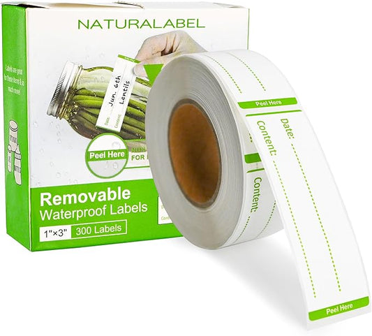 NATURALABEL 300 PCS Removable Freezer Labels with Dispenser - 1" x 3" Food Labels for Meal Prep Containers & Pantry Organizers, Easy Peel-Off Design, No Residue (Green)