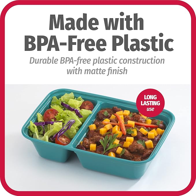 GoodCook Meal Prep Rectangle Two Compartment 20-Piece, Teal, Made without BPA