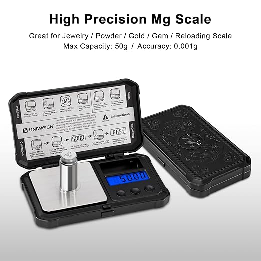 Milligram Scale 50g/0.001g High Precision,Digital mg Scale with LCD/Tare,6 Units Jewelry Scale,Micro gram Scale for Powder,Coins,Gold,Reloading Scale,Included Cal Weight,Batteries