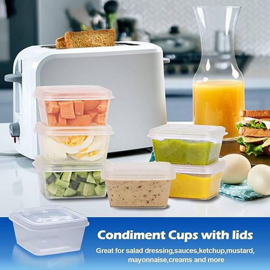 2 oz Plastic Containers with Lids (200pack), Disposable Condiment Containers with Lids, Portion Cups for Sauce, Jello Shot, Souffle (Square)