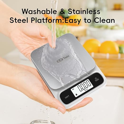 Tada 11lb Food Kitchen Digital Scale with 0.01oz/0.1g Precision IPX6 Waterproof, Type-C Charging, Ounces and Grams for Weight Loss, Cooking, Baking (White+Black)