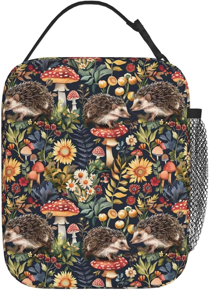 Insulated Lunch Box for Kids Boys Girls, Reusable Lunch Bag for School, Office, Work, Picnic, Travel, Forest Hedgehog Mushroom Lunch Box
