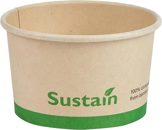 Restaurantware-Sustain 3 Ounce Paper Soup Containers, 50 Disposable Ice Cream Cups - Lids Sold Separately, With PLA lining, Bamboo To Go Hot Soup Bowls, Compostable, Greaseproof