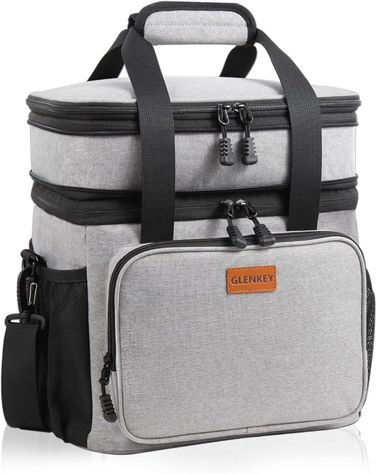Double Decker XLarge Lunch Box, Insulated Heavy Duty Lunch Bag Waterproof Leakproof Durable Cooler Bag for Men Women Adults Work Picnic Camping Trip, 22L, Grey