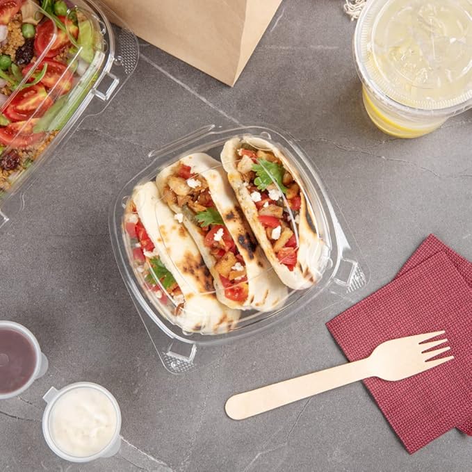 Restaurantware Thermo Tek 18.6 Ounce Clamshell Containers 100 Anti-Fog To Go Food Containers - Freezable Rectangle Clear Plastic Food Packaging Containers Disposable