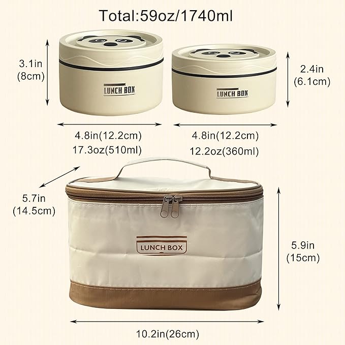 Lunch Box Insulated Lunch Box Stainless Steel,Leakproof,Stackable,Thermal Lunch Bag,Cutlery Set,59 Oz/1740ml,Lunch Containers Adults Women Work Camping Outdoor