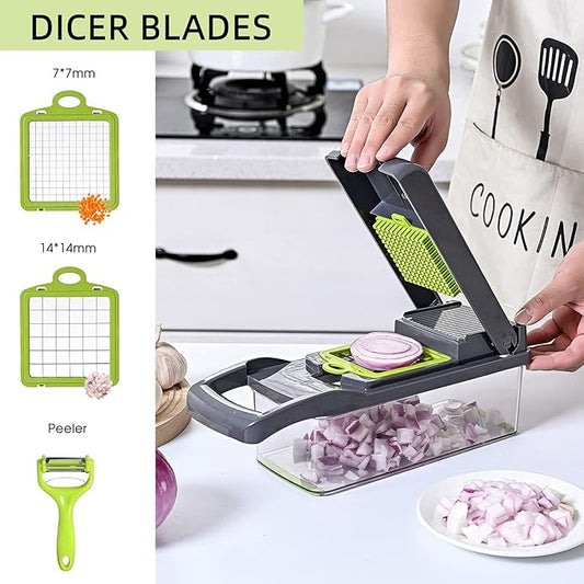 Vegetable Chopper Slicer 16-in-1 with Spice Chopper Set 7 Blades Veggie Dicer Onion Fruit Cutter