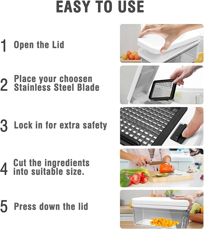 Vegetable Chopper: 10 in 1 Food Chopper - Onion Vegetable Slicer Cutter Dicer, Veggie Cutter with Container, 7 Blades, Kitchen Gadgets for Carrot Salad Garlic Potato Slicer